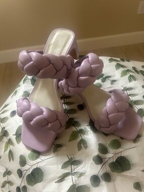 Soda Lavender Braided Double-Strap Block Heel Sandals